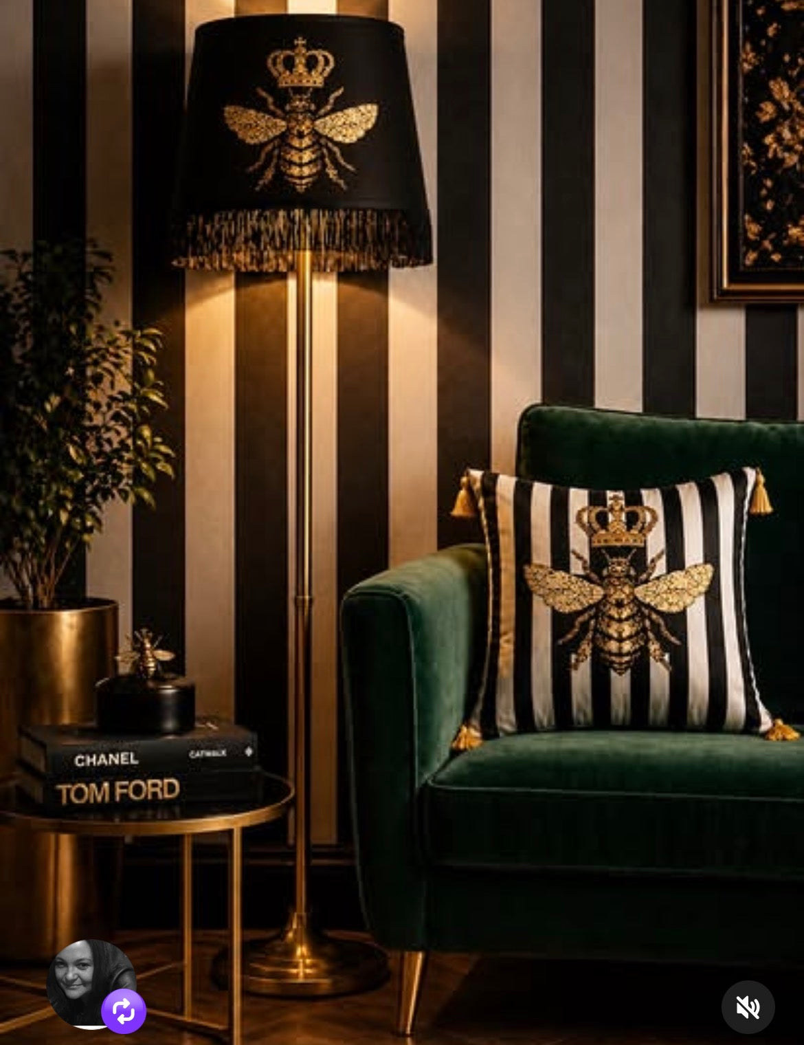 Decoración Lámpara de pie Abeja Reina Rayas + Cojín Abeja Reina